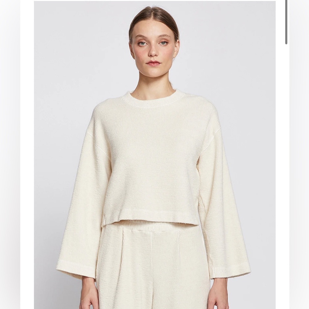 Stateside Cream Ribbed Knit‎ Cropped Sweatshirt Bell Sleeve Small Made in USA